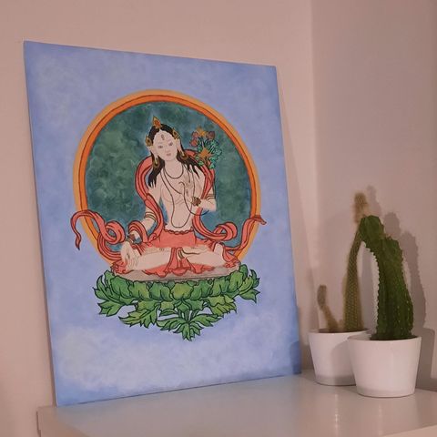 Originalt maleri ~ White Tara Buddha