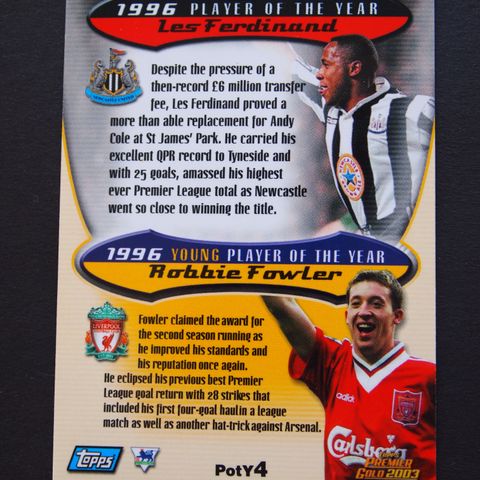 1996 (Young) Player of the Year Les Ferdinand/ Robbie Fowler, Topps 2003