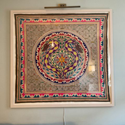 Ayahuasca art from Peru handmade embroidery in a custom made frame