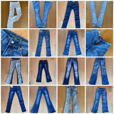 XS & S. Slengbukser, lavt liv, bootcut, flare jeans osv, pris 99-500