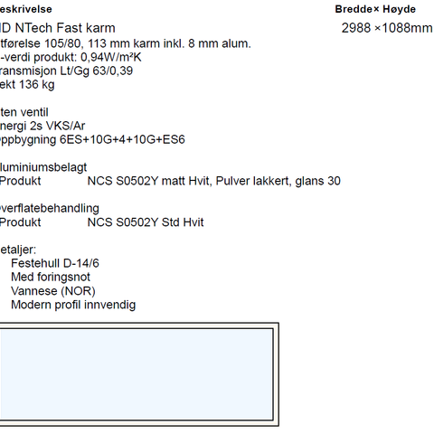 Nytt Nordan vindu, fast karm B3000*H1100