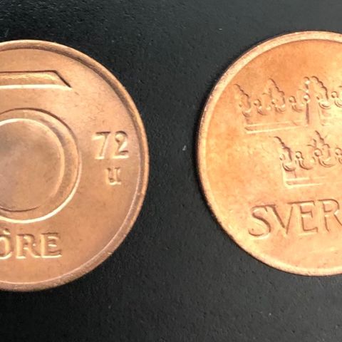 5 øre Sverige 1972 kv 0, rett fra rull (1636D)