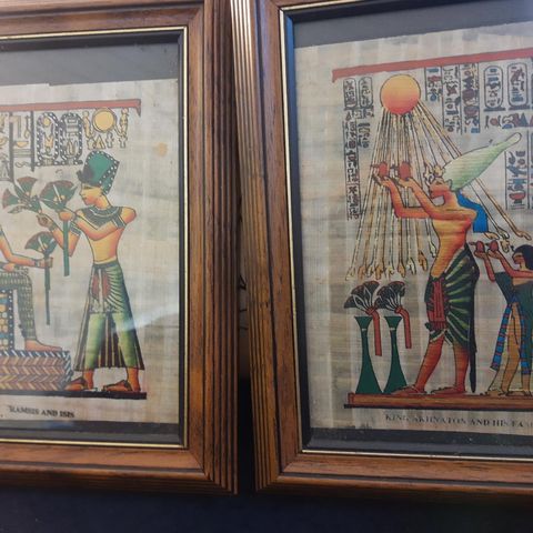 Ekte papyrus,Egyptiske guder og hieroglyfer håndmalt på ekte papyrus fra 1920