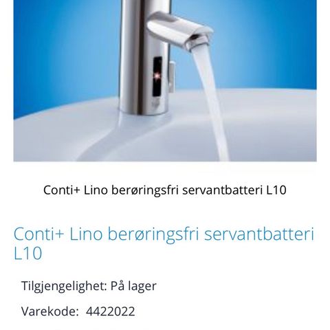 Helt nytt Conti+ Lino berøringsfri servantbatteri L10