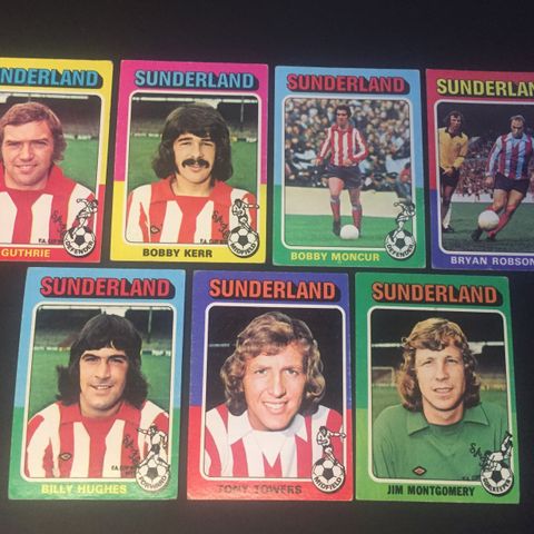 Sunderland - komplett sett  7 stk Topps 1975 fotballkort