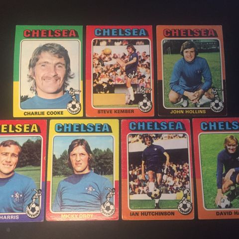 Chelsea FC - komplett 7 stk Topps 1975 fotballkort