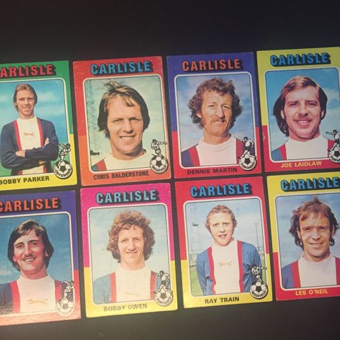 Carlisle United - komplett sett 8 stk Topps 1975 fotballkort