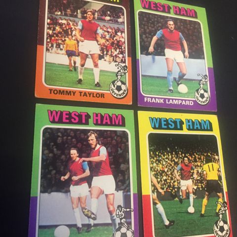 West Ham United - komplett sett 4 stk Topps 1975 fotballkort