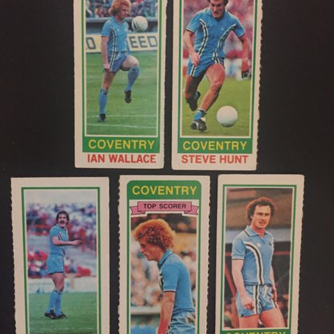 Coventry City komplett sett - 5 stk Topps 1980 fotballkort