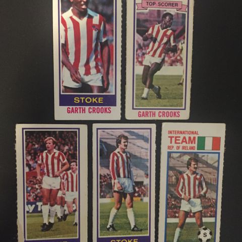 Stoke City komplett sett - 5 stk Topps 1980 fotballkort
