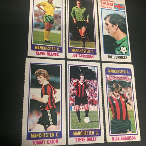 Manchester City - komplett sett 6 stk Topps 1980 fotballkort