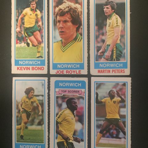 Norwich City komplett sett 1980 Topps fotballkort - 6 stk