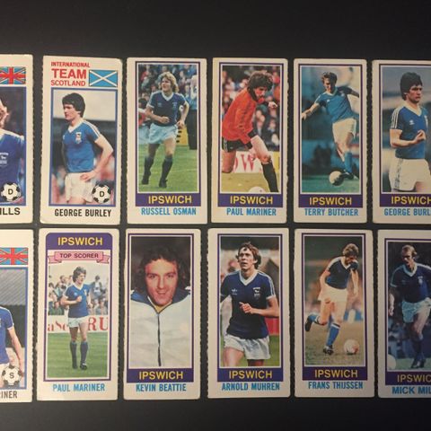 Ipswich Town komplett sett - 12 stk Topps 1980 fotballkort