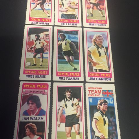 Crystal Palace komplett sett - 9 stk Topps fotballkort 1980