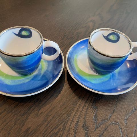 Porsgrund espresso kopp skål x 2 barista blue