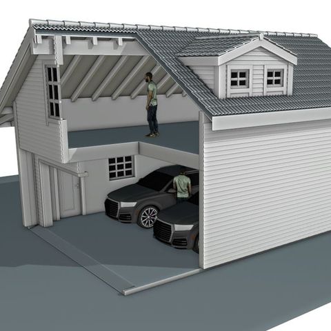 Garasje med carport, bod of loft