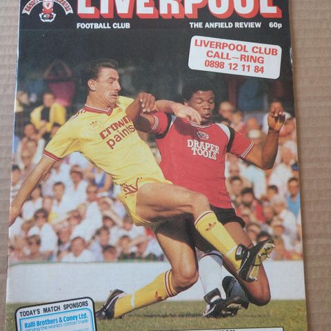 Fotballprogram Liverpool vs Aston Villa 1986/87