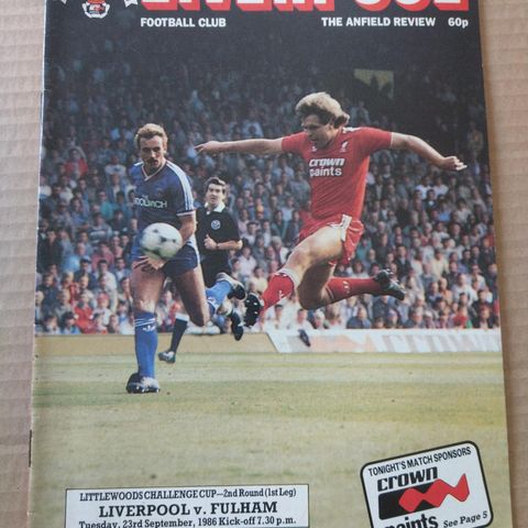 Fotballprogram Liverpool vs Fulham liga-cup 1986/87