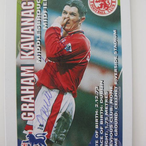 GRAHAM KAVANACH, MIDDLESBROUGH, signert Subbuteo Squads 1996. FK151