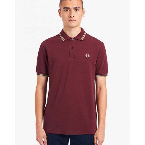 Fred Perry Polo i burgunder og turkise striper