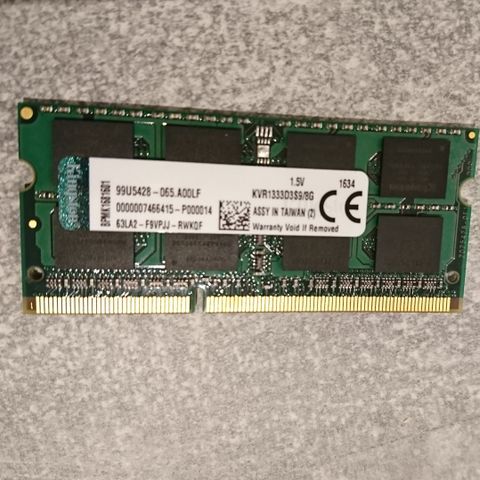 Kingston 8 GB RAM 2Rx8 1G x 64-Bit PC3-10600 CL9 204-Pin SODIMM (KVR1333D3S9/8G)