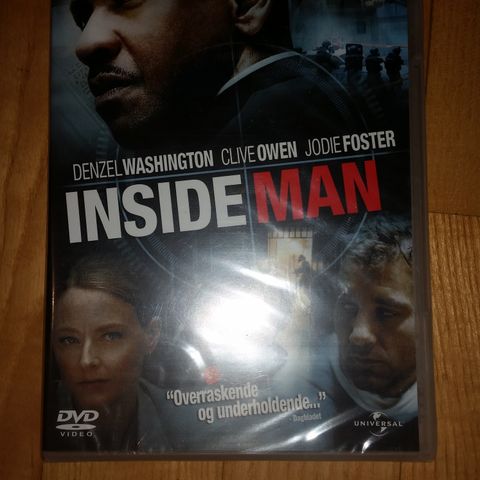 Insideman. DVD.( Denzel Washinton, Clive Owen og Jodie Foster.)Uåpnet med plast