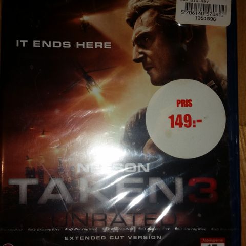 Taken 3. Blu Ray. ( Liam Neeson, Famke Janssen, Forest Whitaker)Uåpnet m/plast