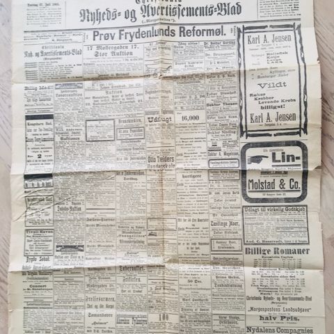 Christiania Nyhets- og Advertisementsblad («Morgenposten») to 27. juli 1905