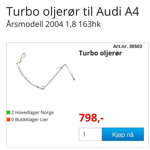 Turbo oljerør til Audi A4 1.8 T