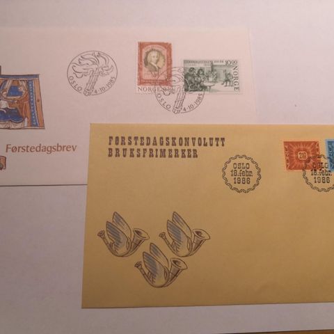 Førstedagsstempel 2 stk 1985+1986 FDC