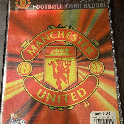 Manchester United fotballkort; 11 forskj 40kr, album 100kr, Electric 30kr stk