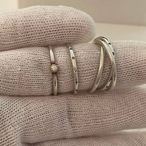 Pandora 3 ringer i sølv gifteringer og Forlovelsesring med gull og diamant