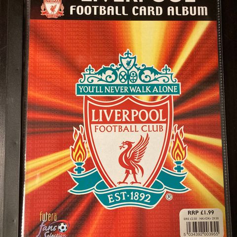 Samling Liverpool fotballkort fra Futera i 2000, i album