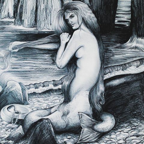 A mermaid, grafitt blyant tegning