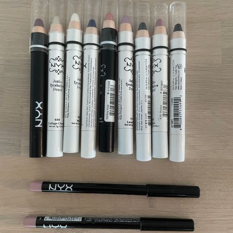 NYX Jumbo Eyeshadow pencil og liplinere i ulike farger