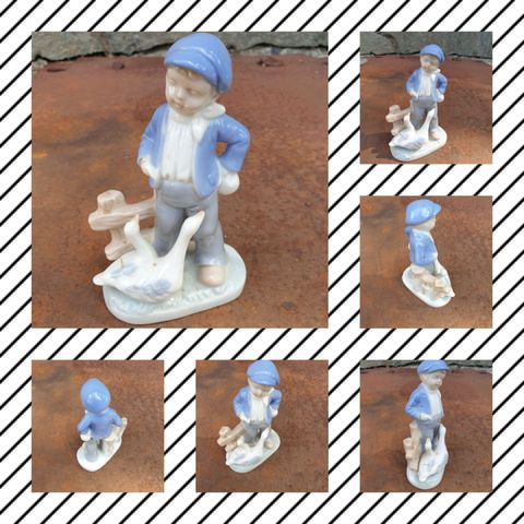 VINTAGE/RETRO "PORSELEN FIGUR  - GUTTEN MED FUGLENE"