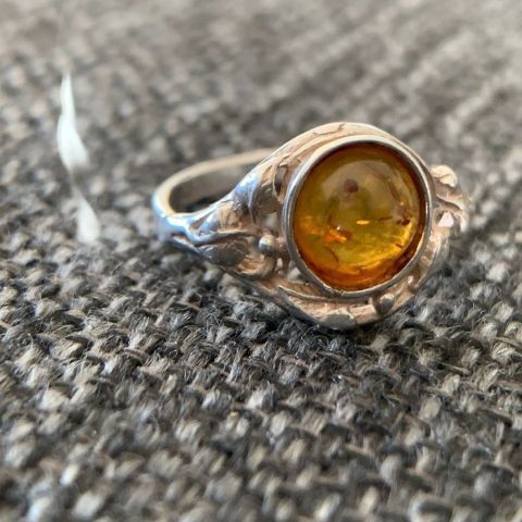 Vintage Sølv-ring (s925) med ravstein - for kvinner - Sender raskt