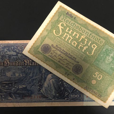 2 gamle Reichsbanknote, Tyskland   (89. I)