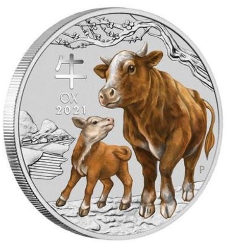 Australia 2021 Year Of The Ox Lunar, 1/2 oz Farget 999 Sølv  opplag kun 25 000