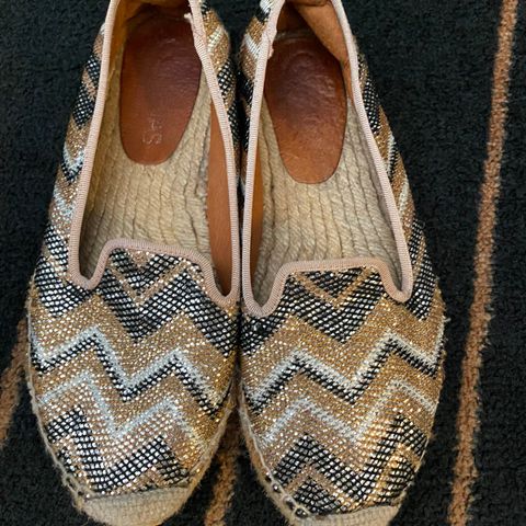 Marenas espadrilles flats lave sko beige, hvit, gråsort glitter