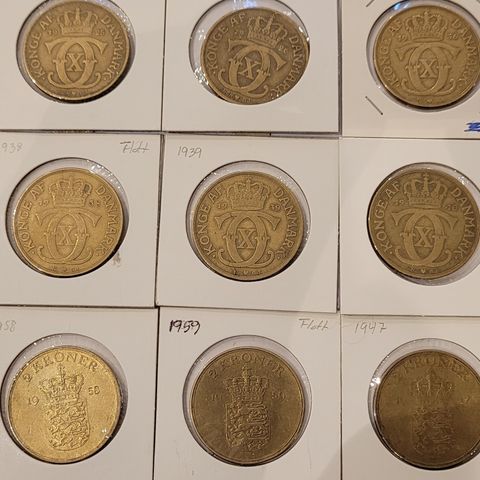 2 kroner 1925 Danmark, 1926,36,38,39,47,58. selges samlet kr 600