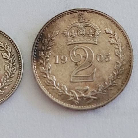 1 Pence og 2 Pence 1905 ( Maundy ). Høy kvalitet på begge myntene