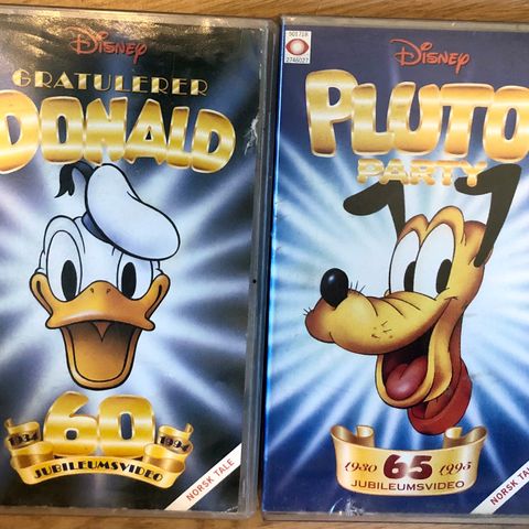 Donald 60 år Jubileums og Pluto 65 år Jubileums VHS 🚨 NY PRIS!