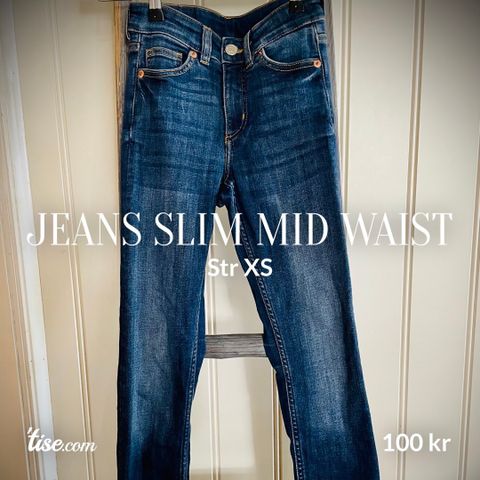 Jeans slim mid waist fra Monki, str XS