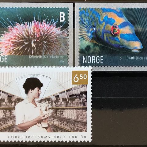 Norge frimerker postfrisk, nk 1622 + 1624-25 **, Coop 100 år + Marint liv