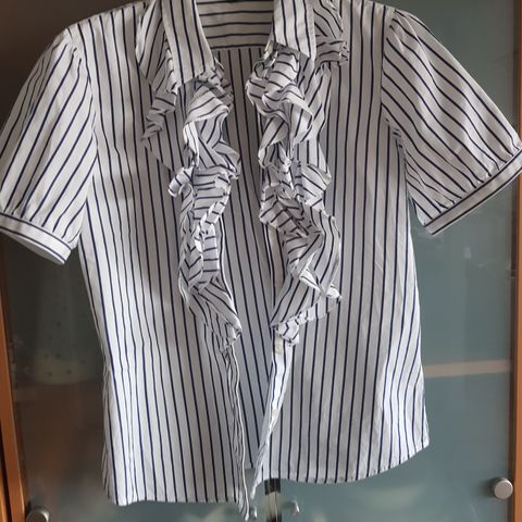 Bluse i hvit marine blå Ralph Lauren L Lino 120 %