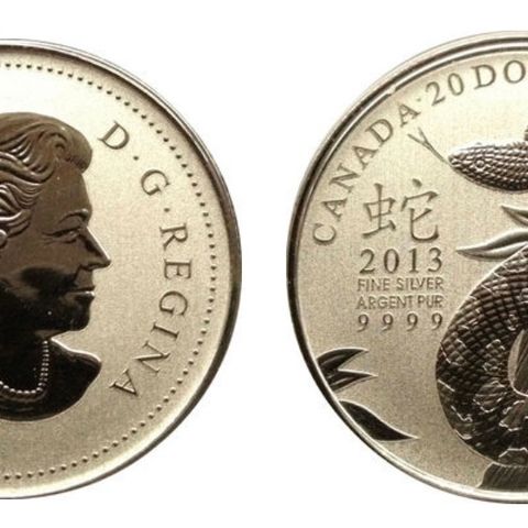 Canada 2013 $ 20 Year of The snake i 9999 sølv