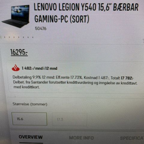 HASTER! Lenovo Y540 15.6 gaming pc. Ny pris 16295!