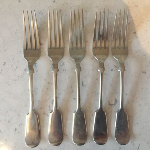 Set of 5 Vintage Silver Table Forks