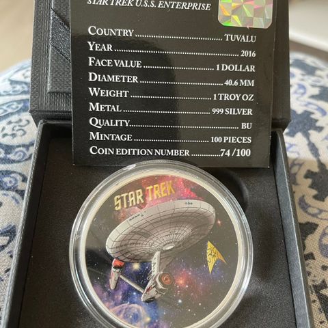 Tuvalu 2016 Star Trek i 999 sølv 1 oz OPPLAG KUN 100 stk